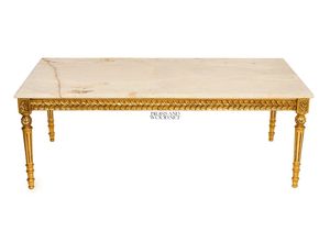 Mesa de Centro Rectangular de Lujo con Tapa de Mármol Crema Premium y Marco con Acabado en Hoja de Oro Completa para Decoración Clásica - Product Image 1
