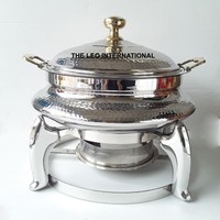Réchaud de buffet rond en acier inoxydable doré pour banquets d'hôtel et mariages, texture martelée, lot de 2