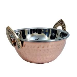 Wok en acier au cuivre de 7 pouces de diamètre commercial chaud avec poignée en laiton pour servir et cuisiner dans les hôtels, les restaurants et les mariages - Product Image 2