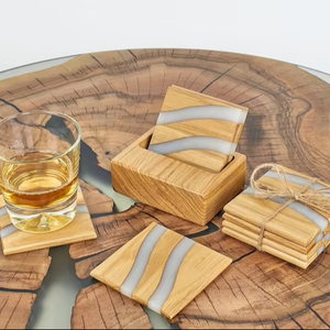 Custom Resin and Wooden <b>Drink</b> <b>Coaster</b> Set, Eco-Friendly Reusable <b>Coasters</b>, Beautiful Fusion of Nature and Art Stone <b>Coasters</b> - Product Image 1