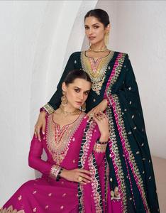 Bordado y trabajo hecho a mano en tela de seda Chinon tamaño libre cosido estilo paquistaní Salwar Kameez para colección paquistaní - Product Image 5