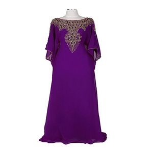 Caftan brodé en Georgette exclusif pour femmes robe longue de style arabe tissée à la main robe de mariage et de festival modeste robe Farasha - Product Image 1