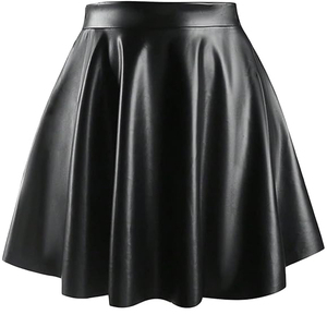 2025 jupe en similicuir de couleur noire personnalisée pour femmes/mini jupe évasée taille haute avec ceinture élégante - Product Image 5