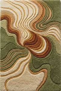 Alfombra de Lana Anudada a Mano, Diseño Abstracto Ondulado en Verde y Beige, 9x12 Pies, Alfombra Moderna de Pelo Alto y Bajo para Decoración de Sala de Estar - Product Image 3