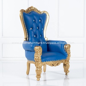 Silla de trono de lujo para niños europeos, tela azul antigua dorada de alta calidad, madera maciza, Hotel moderno, fiestas de bodas, salón de eventos - Product Image 2