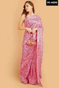 Saree en georgette de travail à séquence lourde avec bordure en passepoil et chemisier Banglory pièces Saree de fête pour femmes - Product Image 5
