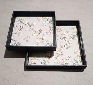 ถาดเสิร์ฟไม้อะคาเซียสองชั้นพร้อมที่จับปรับแต่งได้ถาดชาไม้สำหรับห้องนั่งเล่น - Product Image 3