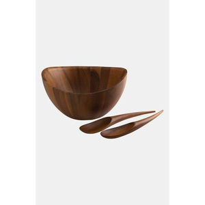 Classic Wood Salad <b>Bowl</b> With Chrome Servers Elegant Modern <b>Large</b> Serving <b>Bowl</b> Set For Dinner Parties Kitchen & Home Decor Gift - Product Image 2