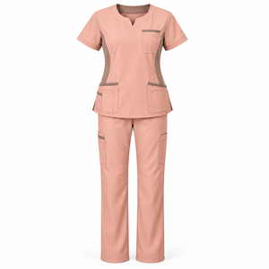   Ensemble de blouses et pantalons de travail unisexe rose personnalisé avec poches, uniformes d'hôpital en tissu tissé coton-polyester, détection des aiguilles - Product Image 1