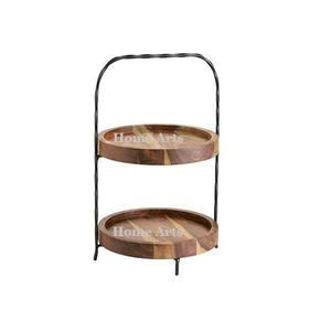 Serveur de desserts à 2 niveaux en bois et en fer avec des collations de forme ronde de la meilleure qualité au prix le plus bas - Product Image 5