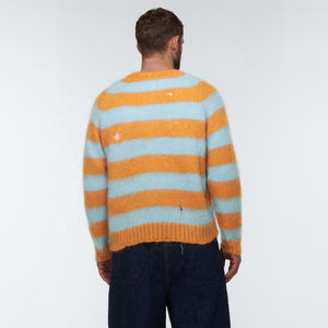 2025 hommes à manches longues col rond pull moelleux flou en détresse Mohair et laine-mélange bleu clair bordure pull - Product Image 4