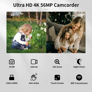 Caméra vidéo HD 4K la plus récente, caméscope avec écran tactile de 3,0 pouces, Wifi, vision nocturne infrarouge, caméra de vlog pour <span class=keywords><strong>Youtube</strong></span> - Product Image 2