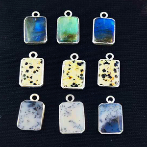 <b>Labradorite</b> Smooth Slice <b>Pendant</b> Handcrafted in India with Silver Electroplated Edge Rhodium Plated Brass Jewelry for Necklace - Product Image 6