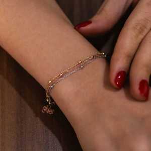 Pulsera de Plata de Ley 925 Chapada en Oro de 3 Colores con Perla de Agua Dulce y Cuentas con Forma de Corazón de Circonio, Material Principal: Oro - Product Image 1