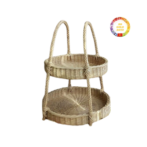 ตะกร้าหวายสานแฮนด์เมดถาดหวายธรรมชาติถาดเสิร์ฟกาแฟเป็นมิตรต่อสิ่งแวดล้อมถาดเสิร์ฟขนมผลไม้ - Product Image 1