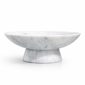 Bol sur piédestal en marbre beige brun veiné naturel, fait à la main, en pierre solide, bol décoratif pour servir des fruits, centre de table de luxe - Product Image 4