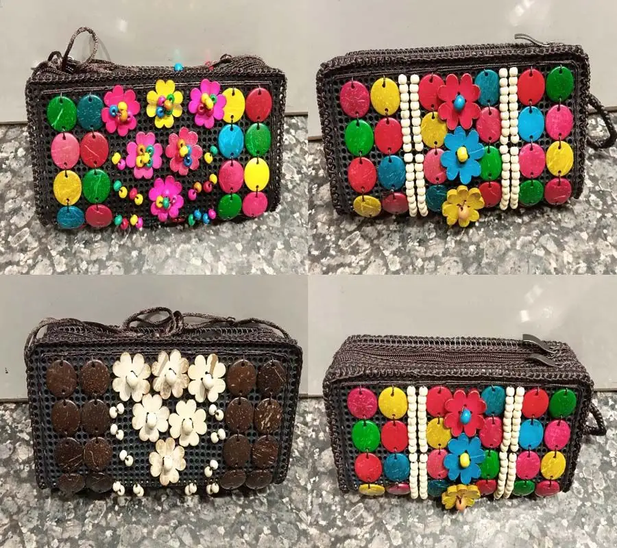 Moda donna Coco Beads Fancy Hand Clutch Bags tessuto di cotone fatto a mano zaino di canapa all'ingrosso-produzione in India 300623385