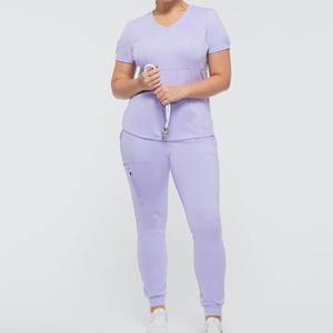 ชุดสครับสำหรับโรงพยาบาลของผู้หญิงชุดยูนิฟอร์มดีไซน์สีทึบ - Product Image 2