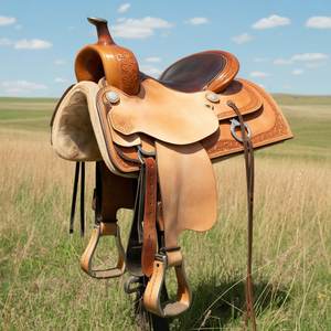 Monturas de caballo ajustables con asiento profundo, estribo de cuero occidental hecho a mano, OEM, venta al por mayor, suministro de tachuelas ecuestres, árbol de madera - Product Image 1