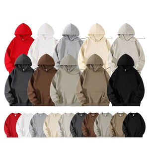 Sweat-shirts à capuche pour hommes en coton lourd personnalisés, 100% coton, vêtements de rue, col à capuche surdimensionné, imprimé uni, logo tricoté - Product Image 4