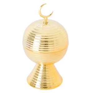 Ramadan Kareem Hammered Golden Metal <b>Decorative</b> <b>Box</b> <b>With</b> Crescent Moon <b>Lid</b> Elegant Islamic Table For Eid Home Decor - Product Image 2