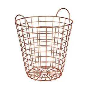 Attractive Design Copper Plated Basket Wholesale High Quality Metal Wire Basket With Handle Use For Storage Laundry