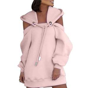 Nouveau sweat-shirt à manches longues en coton/fibre de bambou pour femmes capuche détachable doublée conception d'épaule cordons de serrage impression tricotée rapide - Product Image 1