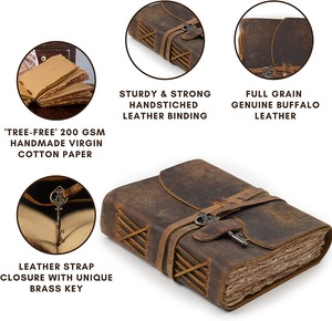 Hecho a mano Vintage grande A5/A4 diario de cuero genuino de alta calidad con cubierta de madera de borde de cubierta de algodón suave regalo de bloqueo C de latón - Product Image 4