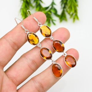 Oval Cut Genuine <b>Citrine</b> Drop <b>Earrings</b> 925 Sterling Silver Wedding Engagement Women's Fashionable Jewelry Gift - Product Image 3