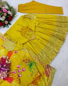 Conjunto Dupatta de vestido de seda india de alta calidad para niñas diseño bordado único accesorios de última moda para bodas y fiestas - Product Image 4