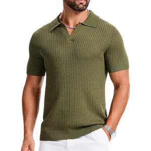 Polo de Punto para Hombre, Camisa de Manga Corta, Ajustada, Acanalada, Informal, Moda de Verano, Transpirable, Color Sólido - Product Image 1