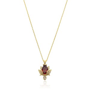 Collier avec pendentif en forme de lotus en zircon grenat clair, fabrication artisanale turque, bijoux en argent sterling 925 en gros - Product Image 1