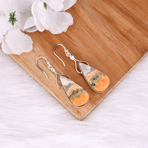 Pendientes de Plata de Ley con Incrustaciones de Jaspe Abejorro, Pendientes de Moda Estilo Bohemio, Fabricante Mayorista - Product Image 3