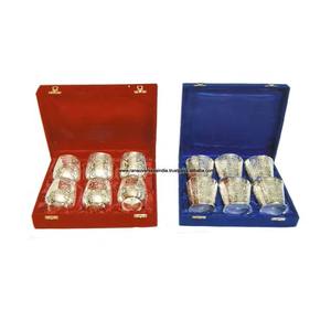 ชุดแก้วน้ำบนโต๊ะอาหารชุบเงินทองเหลืองแกะสลักอย่างสง่างามพร้อมกล่องกำมะหยี่สีแดงและสีน้ำเงิน - Product Image 5