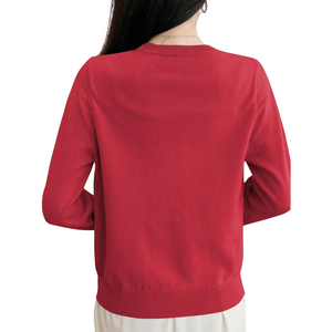 Womens Red Knit <b>Cardigan</b> <b>Sweater</b> Long Sleeve Button Front Neck Casual Simple Winter Smart Top Office Daily Wear Style Fits - Product Image 2