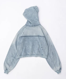 Sudaderas con capucha de algodón de peso pesado vintage desgastado con forro en blanco y logotipo personalizado con cremallera completa lavado ácido Streetwear - Product Image 3