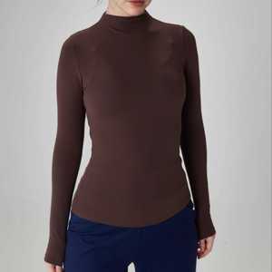 Camisetas de Yoga personalizadas de manga larga con cuello alto para mujer, camisetas deportivas transpirables de secado rápido para correr - Product Image 3