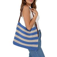 Bolso de hombro tejido para mujer con correa de cuero, bolso tote de punto elegante e informal, bolso de ganchillo a la moda