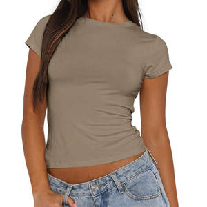 Mujeres precio al por mayor último diseño mujeres 100% algodón Crop Tops camisetas de alta calidad mujeres recortadas camisetas para la venta - Product Image 1
