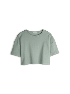 Women's <b>Waffle</b> Knit Crop Top Oversized Cropped T <b>Shirt</b> Streetwear Y2K Drop Shoulder Fashion Tee Custom Logo OEM Wholesale - Product Image 5