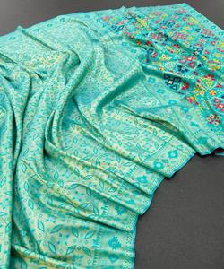 ส่าหรีผ้าไหมหรูหราสำหรับงานแต่งงานงานปักหนาและลุคแฟนซีแสนสวยสำหรับผู้หญิง - Product Image 5