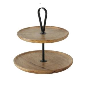 Support à gâteau à 2 niveaux en bois d'acacia écologique, présentoir à desserts et plateau de service pour cupcakes/fruits, idéal pour les pâtisseries et les mariages - Product Image 4