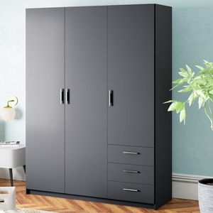 Factory Supply High Quality Black <strong>Dark</strong> Grey Style <strong>Wooden</strong> <strong>Wardrobe</strong> Bedroom Furniture <strong>Wooden</strong> Room <strong>Wardrobe</strong> - Product Image 5