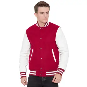 100% Cashmere Wool Body Genuine Cowhide Leather Sleeves Rose Red White Custom Logo Printed Windproof Letterman Varsity Jacket