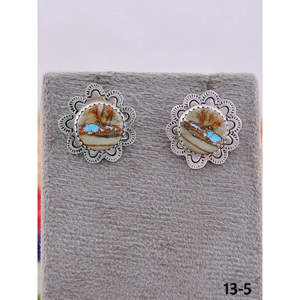 Southwest Handmade Royston Turquoise & Sterling Silver Ribbon <b>Post</b> <b>Earrings</b> Bezel Setting Flower Shape Studs - Product Image 1