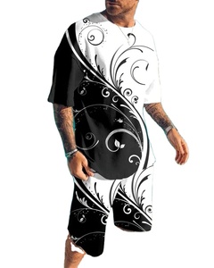 Camisetas Vintage, conjuntos de 2 uds., sudadera con estampado de plantas abstractas en 3D, chándales informales para hombre, conjunto de manga corta con cuello redondo, trajes para hombre, ropa - Product Image 1