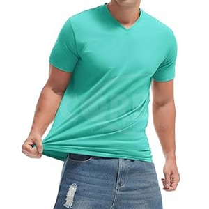 เสื้อยืดคอวีแขนสั้นสำหรับผู้ชาย, เสื้อลำลองสีพื้นเรียบง่ายเสื้อดีไซน์ว่างเปล่าสำหรับ140gms - Product Image 3