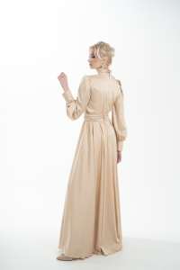 ชุดเดรสอาบายาเข้ารูปสำหรับผู้หญิงมุสลิมชุดเดรสสีเบจสุภาพแบบอิสลาม - Product Image 2