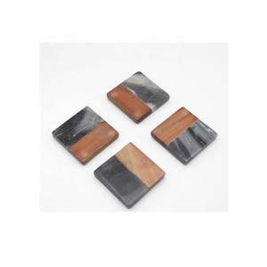 Ensemble de 4 sous-verres en marbre et bois gris modernes pour café, boisson et thé pour table Dinig Sous-verres modernes pour la décoration intérieure - Product Image 1