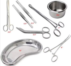 Kit de chirurgie d'instruments de pansement en acier inoxydable-Ciseaux de pansement, forceps, gallipot et plateau de rein Ensemble de 8 pièces - Product Image 2